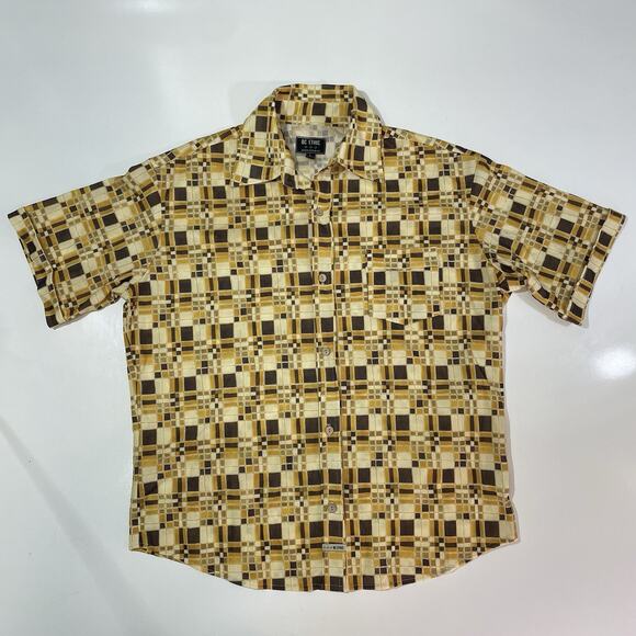 BC Ethic Men’s Lounge Club Shirt Lg Textured Shine Casual Windowpane Button - Picture 1 of 6